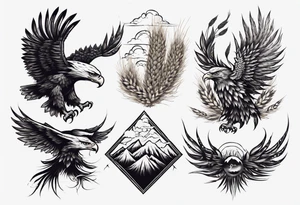 mountains wheat eagle tattoo idea