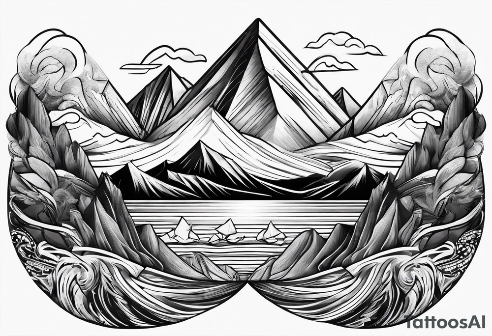 Mountains and ocean waves diamond shape tattoo idea