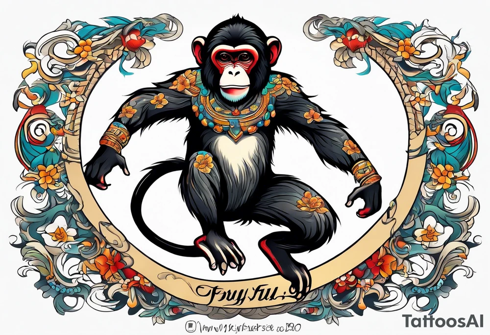 fulj body jumping monkey traditional art tattoo idea