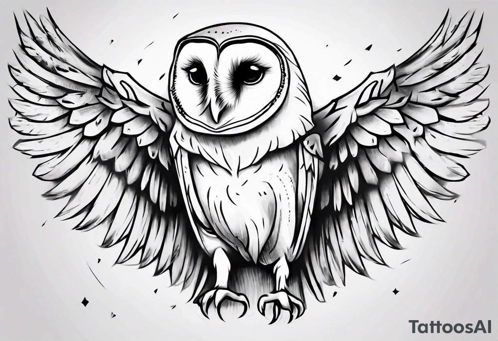 Wise Crowned barn  Owl looking to the rights tattoo idea