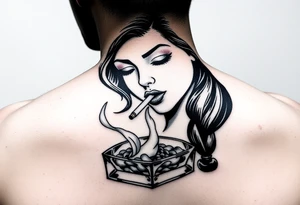 The Sunbeam bread girl smoking a cigarette ashing in a ashtray tattoo idea