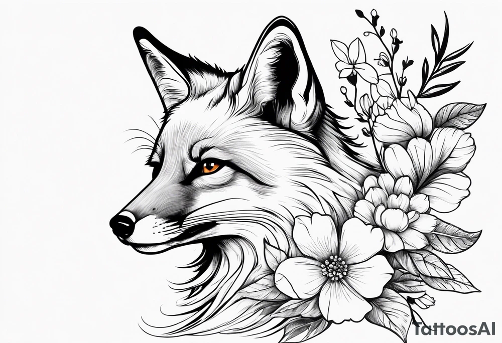 fox, realistic, face, flowers tattoo idea