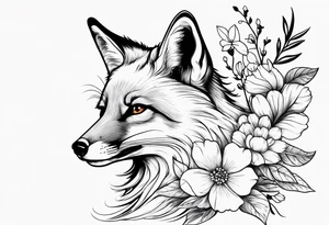 fox, realistic, face, flowers tattoo idea