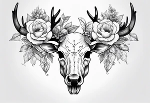 Reindeer skull with the flowers on the horns tattoo idea