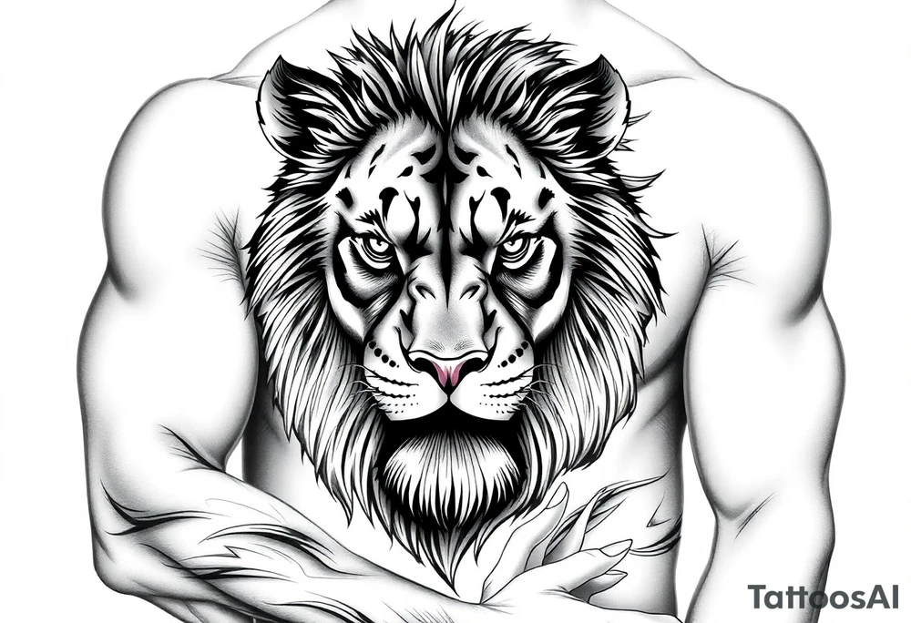 Lion looking into the fire face on full of emotion tattoo idea