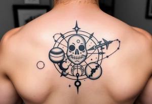 Sagittarius tattoo with fire sign , Jupiter, the moon and Mars with aries constellation. And cancers constellation tattoo idea