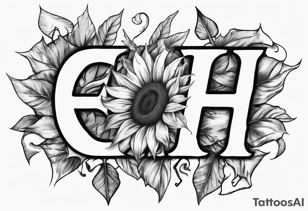 combining the letters E and H with a sunflower tattoo idea combining the letters E and H with a sunflower tattoo idea