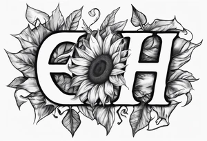combining the letters E and H with a sunflower tattoo idea