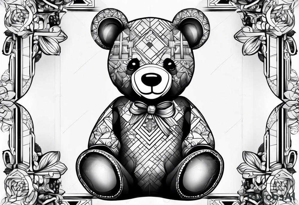 Teddy bear sitting against a cross tattoo idea