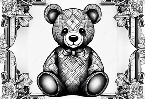 Teddy bear sitting against a cross tattoo idea