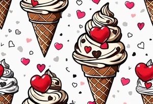 sketch chocolate chip ice cream cone with one red heart tattoo idea