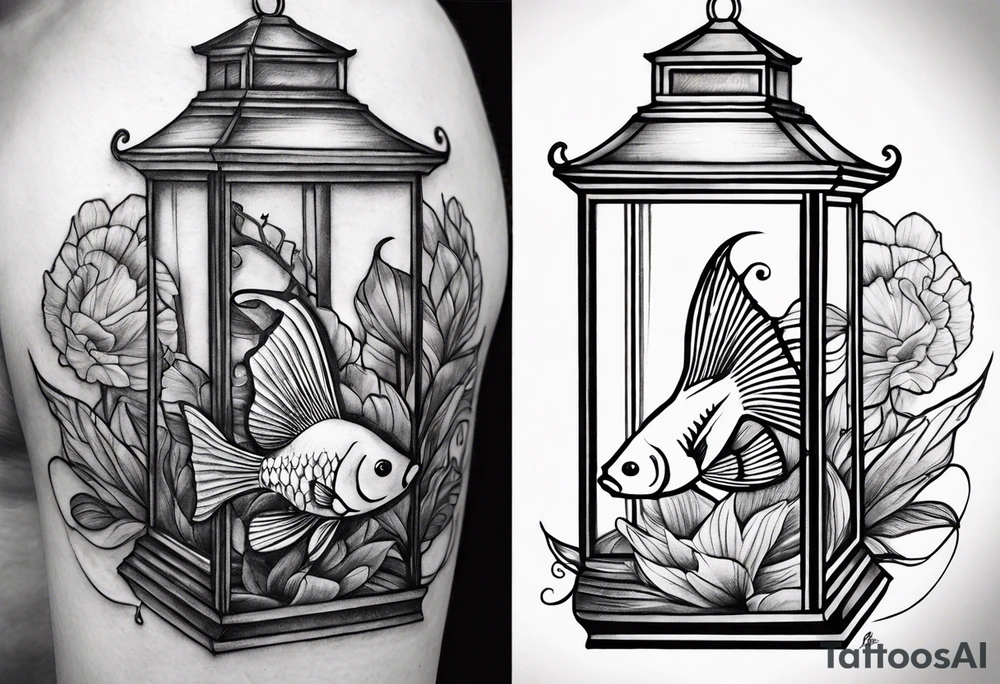 A beta fish inside of a lantern tattoo idea