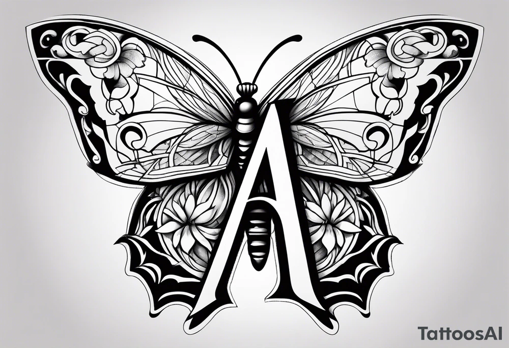 Letter A with butterfly tattoo idea