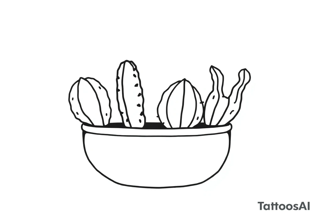4 cute cacti in a pot tattoo idea