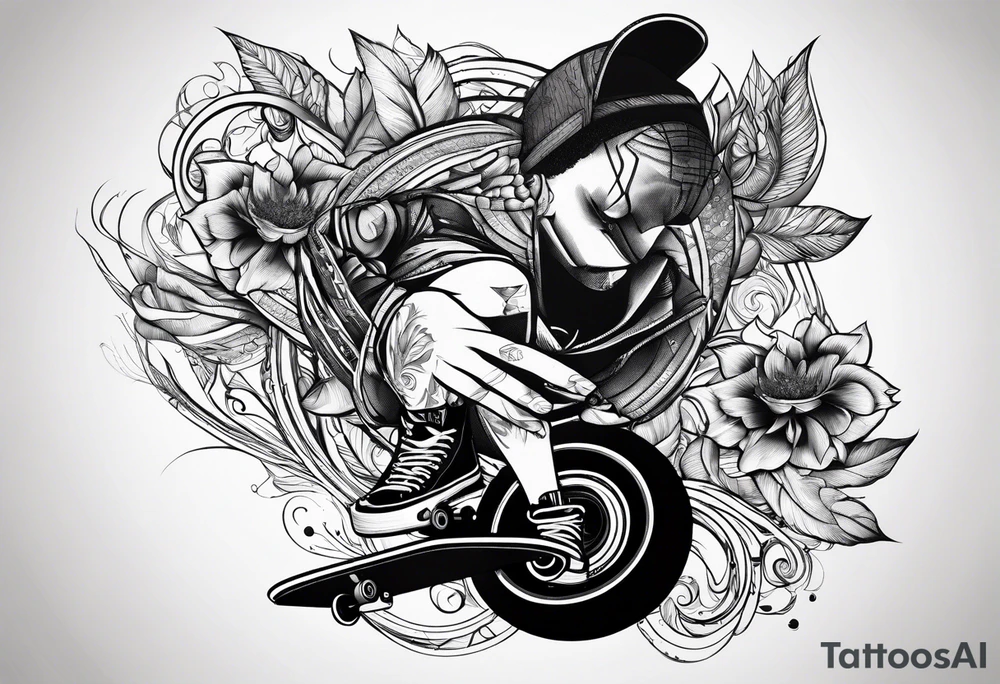 Black person skateboarder tattoo idea