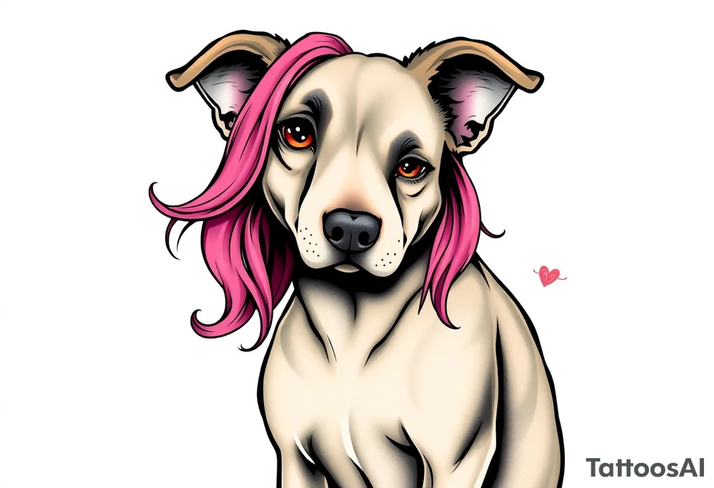 goth hot puppy girl with big boobs and pink hair full body half human half dog tattoo idea