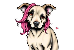 goth hot puppy girl with big boobs and pink hair full body half human half dog tattoo idea