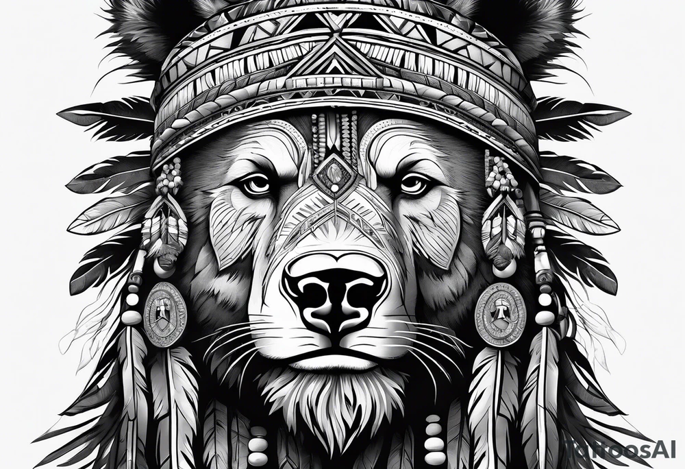Native american medicine man in bear skin tattoo idea