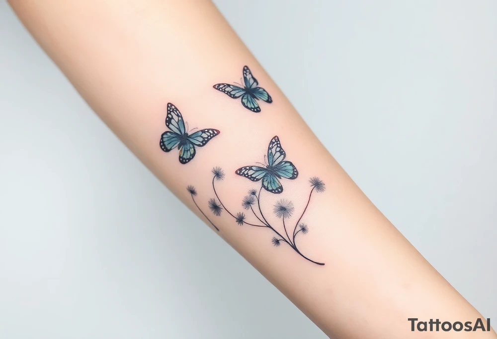 ethereal butterflies with vines of dandelions blowing in the wind tattoo idea