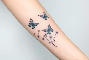 ethereal butterflies with vines of dandelions blowing in the wind tattoo idea