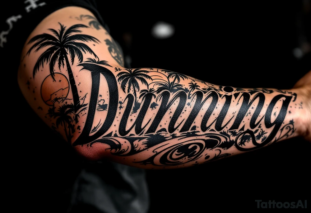 Dunning, Jungle theme with palm trees,taino symbols,philipino sun, tattoo idea