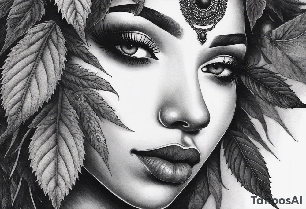 Black Goddess of marijuana tattoo idea