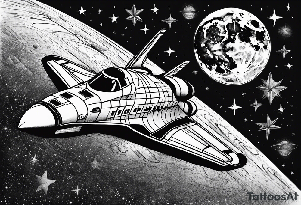 spaceshuttle, moon, star tattoo idea