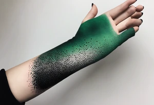 abstract, green and black, covered from wrist to forearm, fully covered, no borders, blackwork tattoo idea