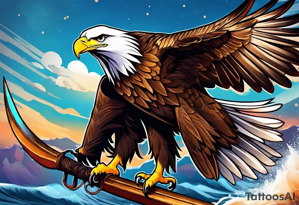eagle flying with an oar tattoo idea
