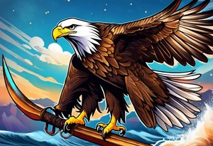 eagle flying with an oar tattoo idea