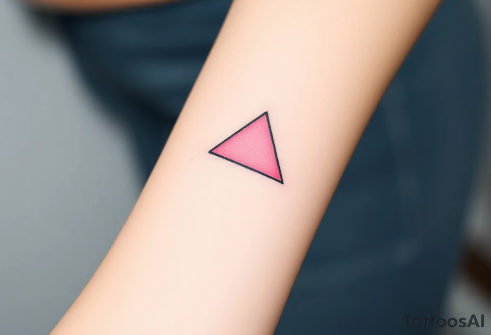 A pink triangle (upsidedown), with very small black lining and upside down. Just the colour pink. No shapes. Just the colour pink in a gradient filling the triangle and a small black outline tattoo idea