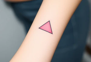 A pink triangle (upsidedown), with very small black lining and upside down. Just the colour pink. No shapes. Just the colour pink in a gradient filling the triangle and a small black outline tattoo idea