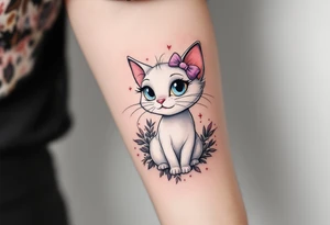 Marie, the white cat with a pink bow, adds a touch of vintage Disney with this Aristocats tattoo. tattoo idea