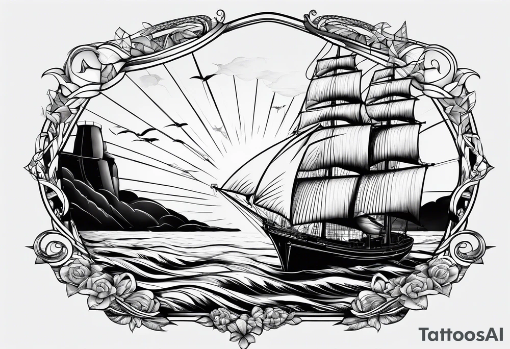 phare maritime dans un bateau a voiles. tattoo idea