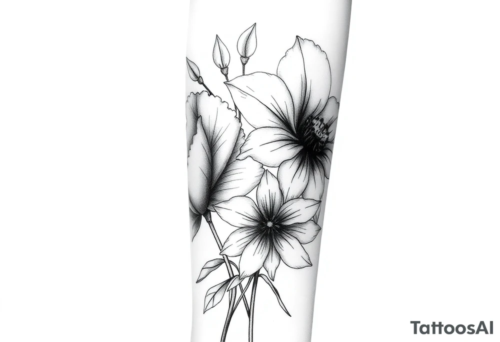 Poppy and Narcissus flowers on forearm tattoo idea