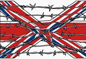 Rebel flag caught between 2 bands of barbed wire tattoo idea