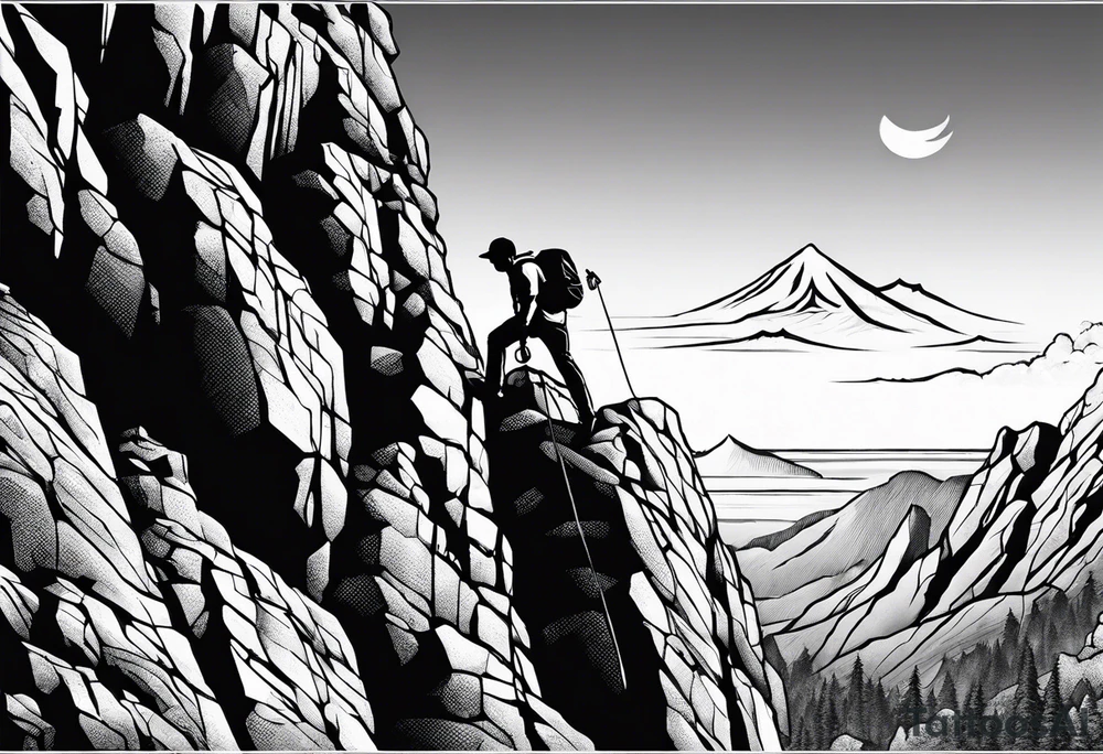 create a tattoo of a naked man climbing a cliff tattoo idea