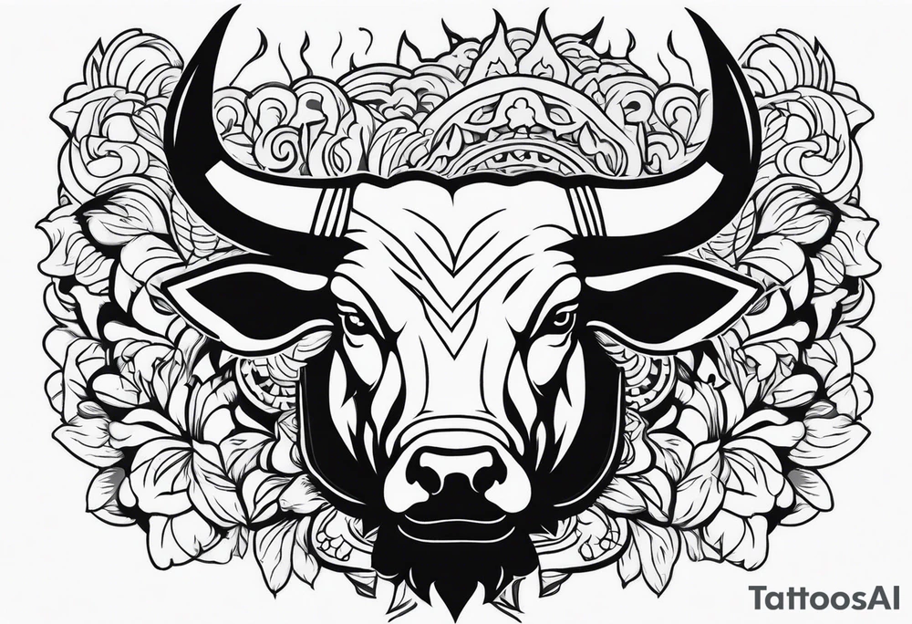 raging bull head busting through crowd tattoo idea