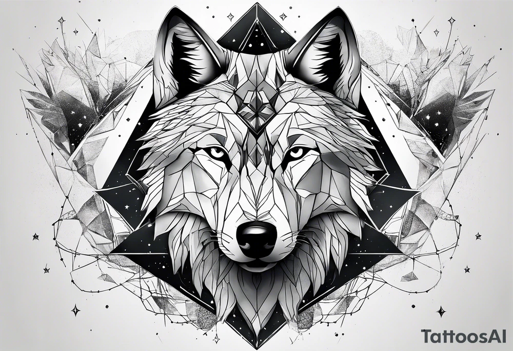 Constellation, two animal wolf, géométric tattoo idea