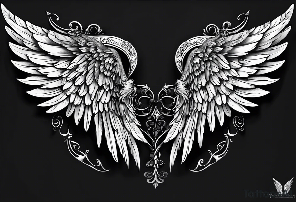 Angel Wings with the word Glenn in between tattoo idea Angel Wings with the word Glenn in between tattoo idea