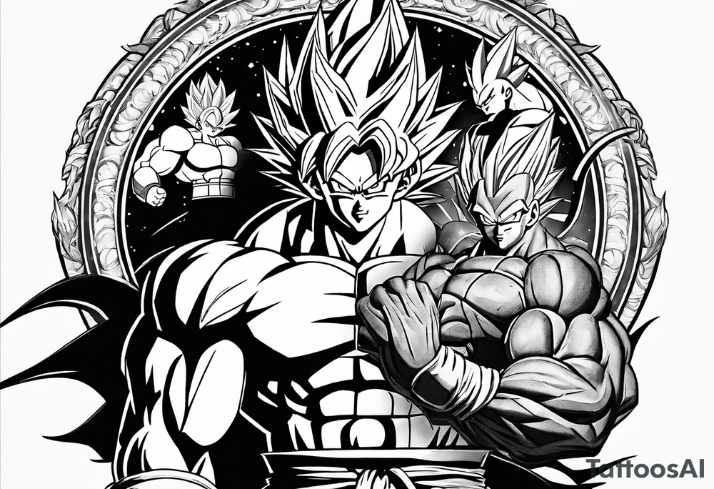 Back tattoo, Dragon ball z, dragon ball, goku, vegeta, gogeta, frieza, cell, gohan, trunks, buu tattoo idea