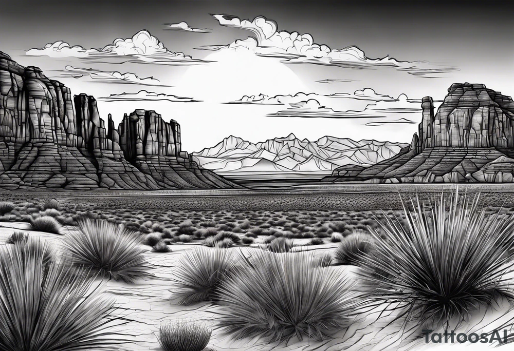 Sunset over red rock desert tattoo idea