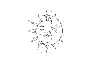 celestial sun and moon embrace with constellation patterns tattoo idea