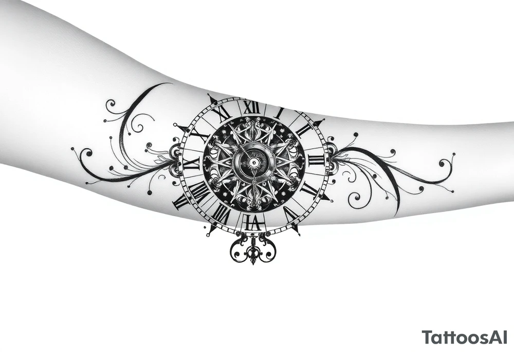 vintage roman numerals within ornate clockwork mechanism tattoo idea