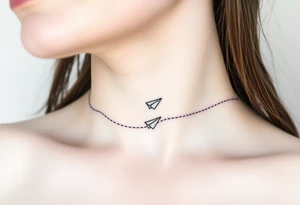 Line tattoo scene with paper plane, play symbol, pause symbol, stop symbol, rewind symbol, mental health awareness tattoo idea