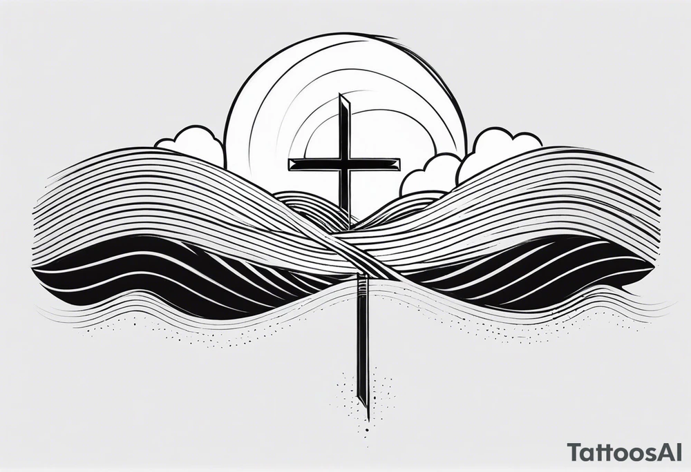 Cross, wave, thunderbolt tattoo idea