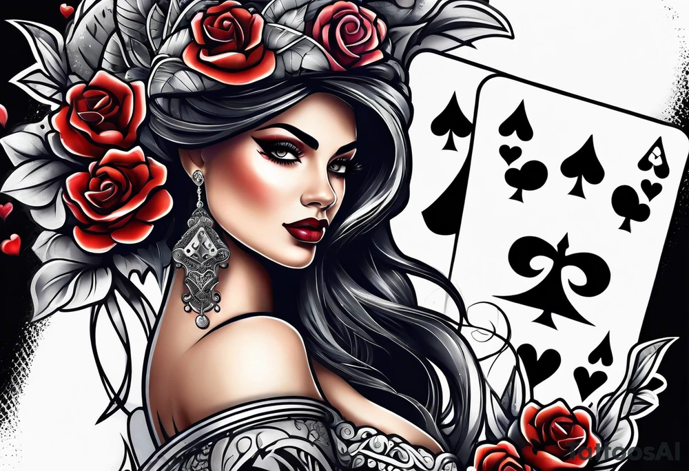 latina Queen Of Spades sleeve tattoo idea