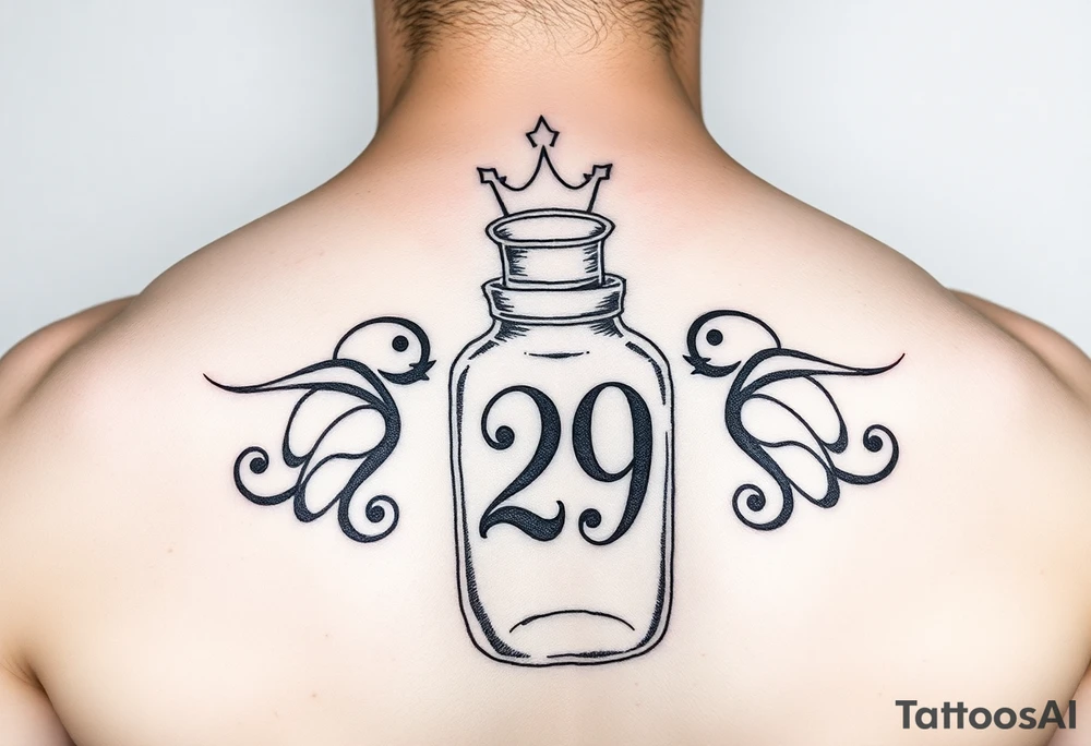 Baby bottle with crown and number 29 tattoo idea