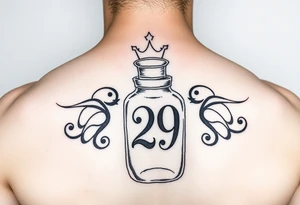 Baby bottle with crown and number 29 tattoo idea