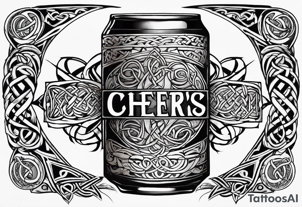 Cheers Mate text, armband +Celtic +Cancer Ribbon +tribal +artistic +a toast tattoo idea